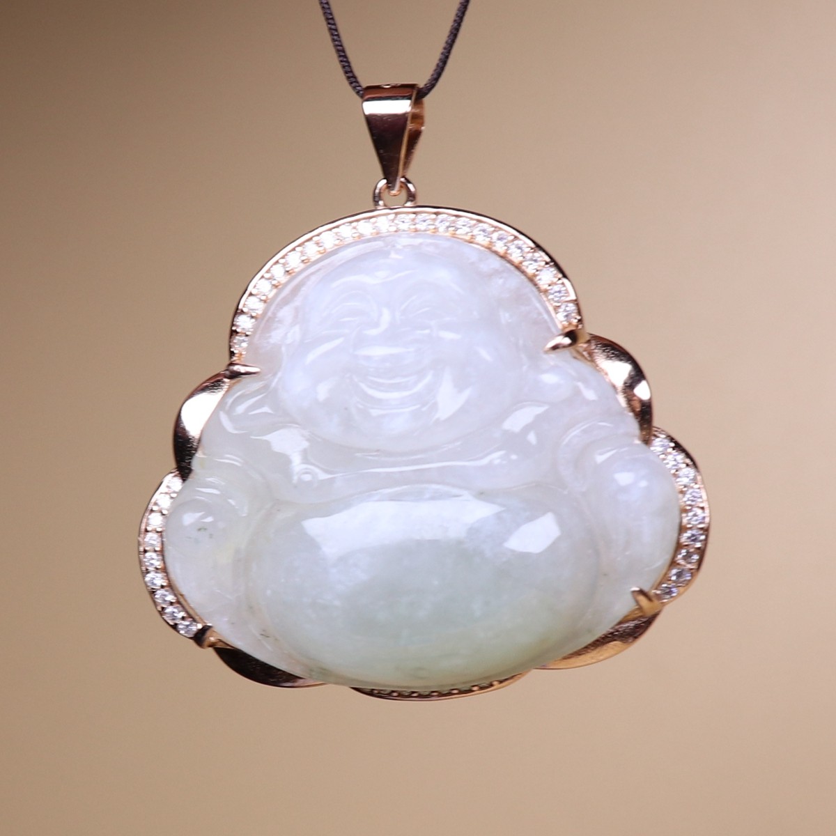 Certified Green jade jadeite Maitreya Buddha pendant 925 Silver inlay 38536a 佛公