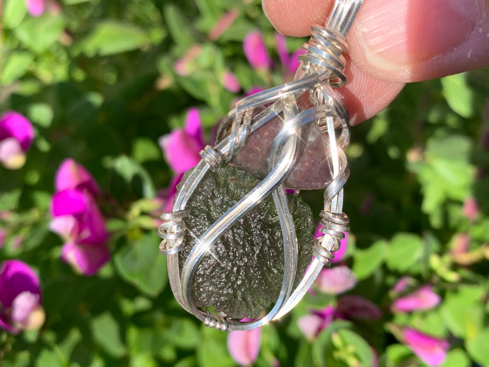 Moldavite with Super 7 Crystal Necklace Pendant Czech Republic Tektite M7S