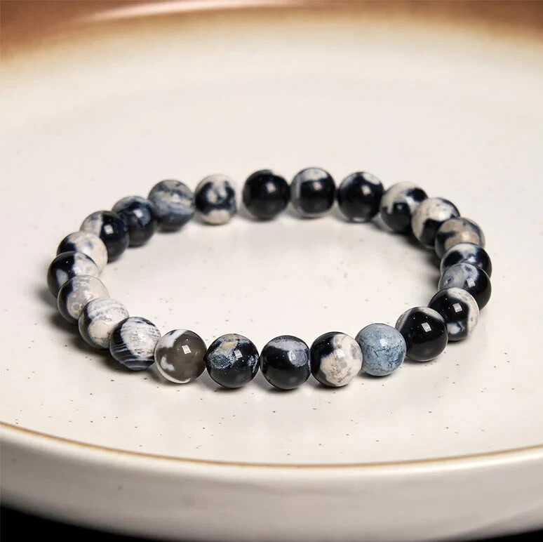 Natural Orca Agate Unisex Bracelet 8mm Beads Healing Anxiety Relief Protection