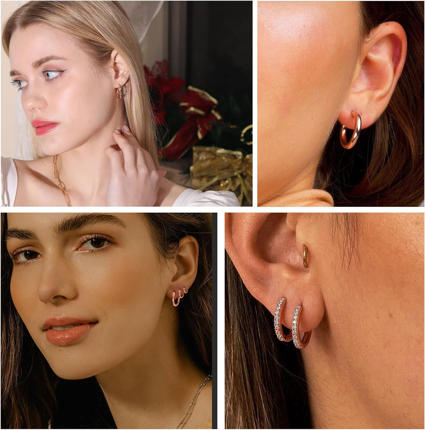 Gold Hoop Earrings for Women Sterling Silver Post Small Gold Hoop Earrings 14K R