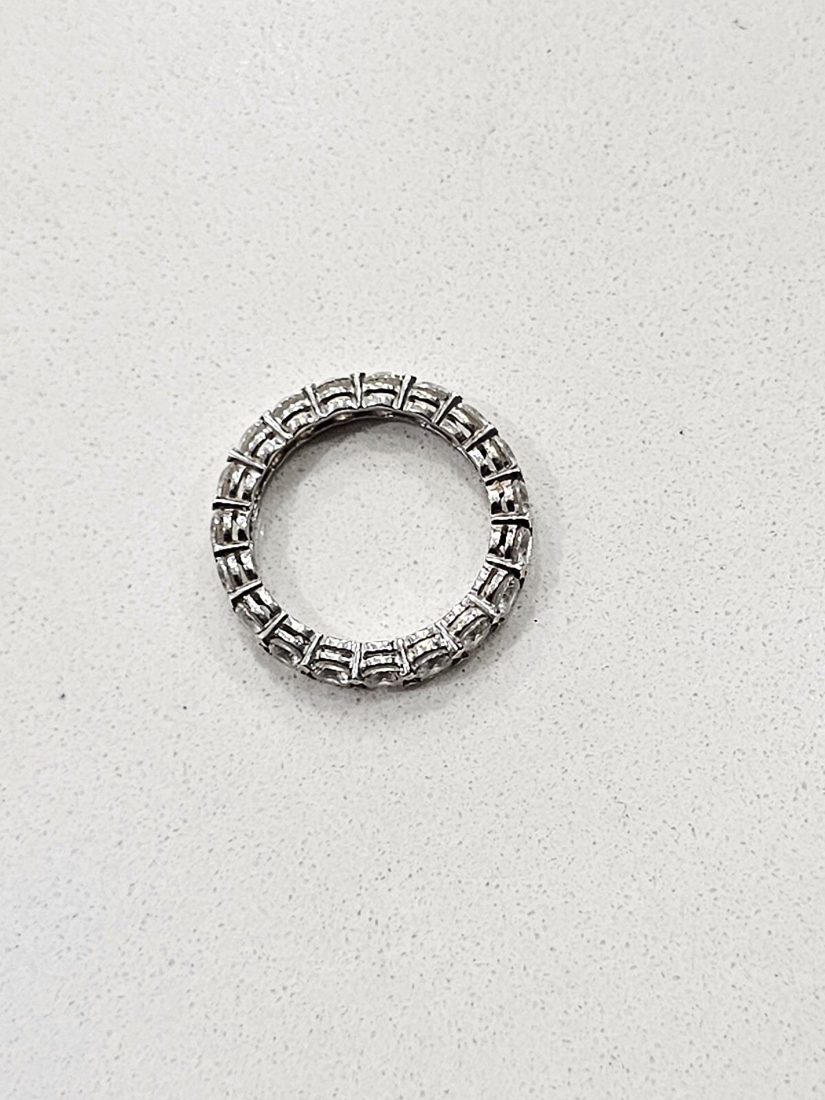 Vintage 14k White Gold Hallmarked DQ Eternity Ring Cubic Zerconia Band SZ 7