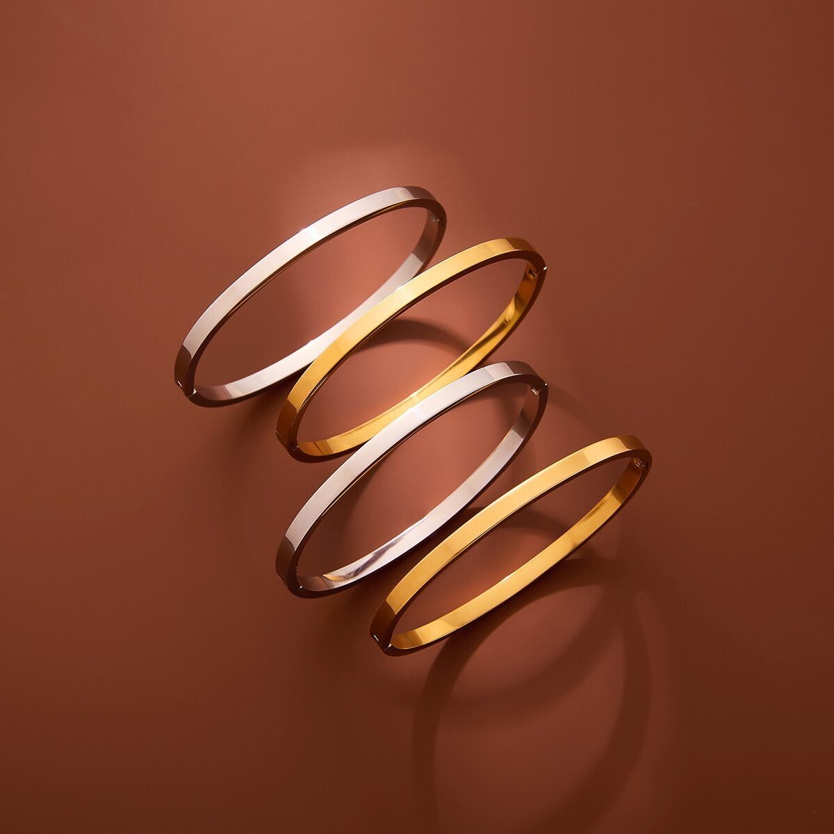 Classic 4mm Woman 18k Gold Plated Stainless Steel Polish Bracelet Bangle Cuff