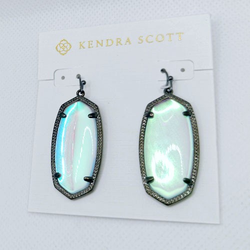 New Kendra Scott Elle Gunmetal black Drop Earrings In Dichroic Glass