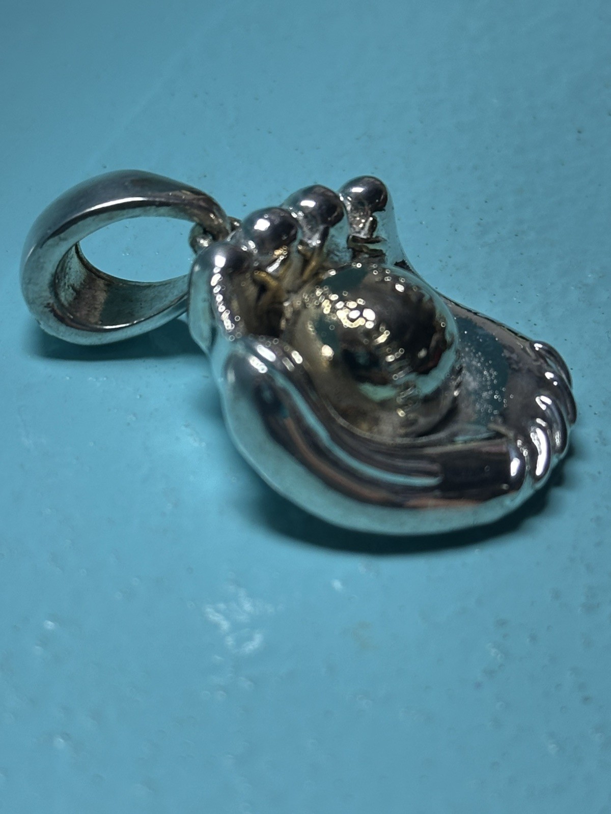 Baseball Softball Glove Silver Toned with gold toned ball Charm Pendant 30g