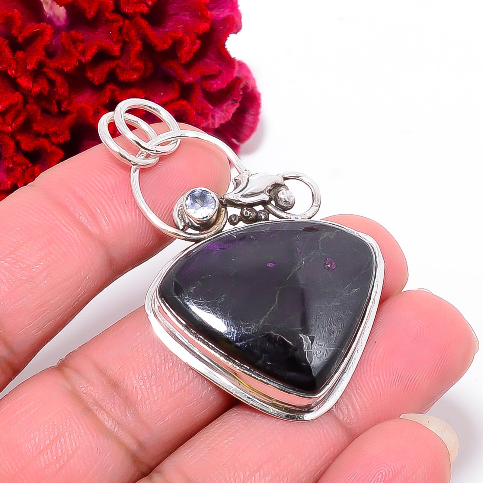Purpurite – Faires Tin Mine & Iolite 925 Sterling Silver Pendant 2.00″ P99746
