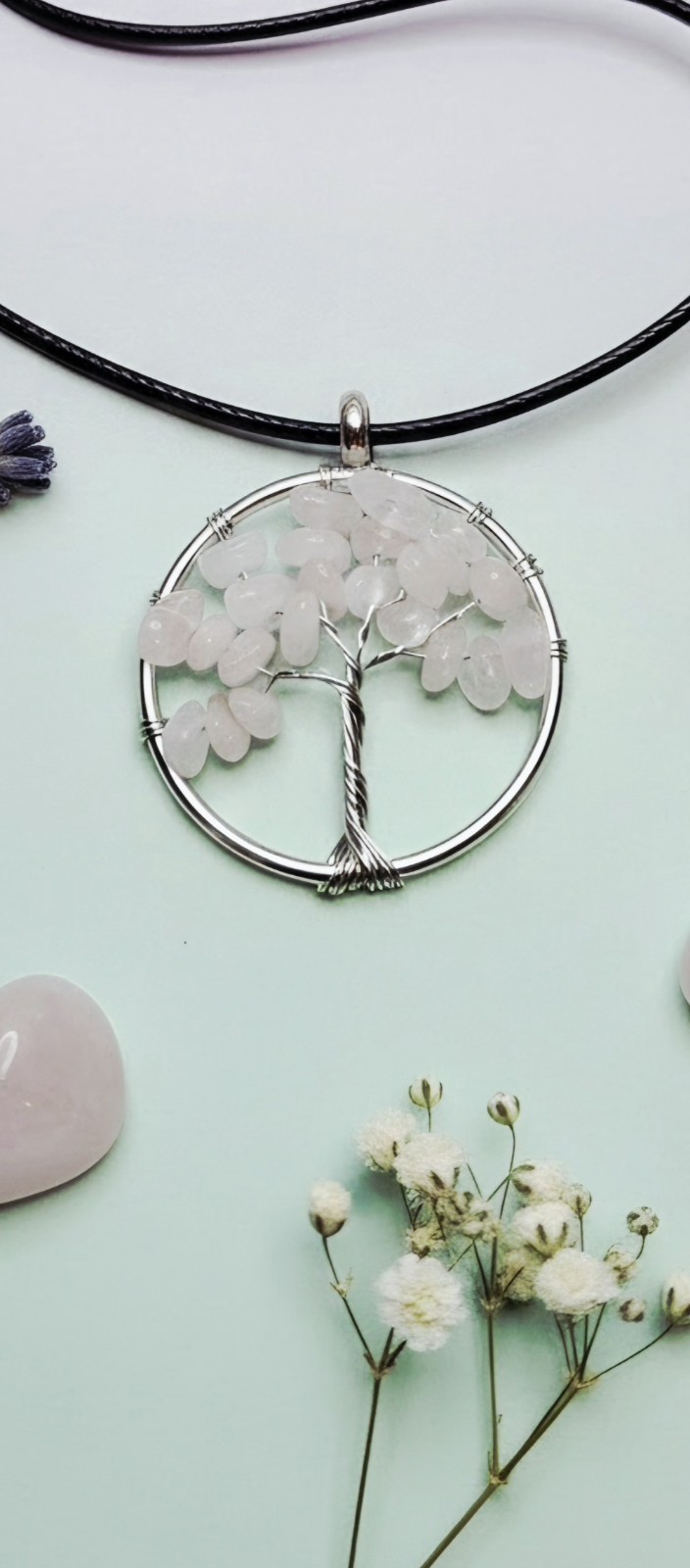 White Quartz Tree of Life Necklace | Gemstone Spiritual Gift