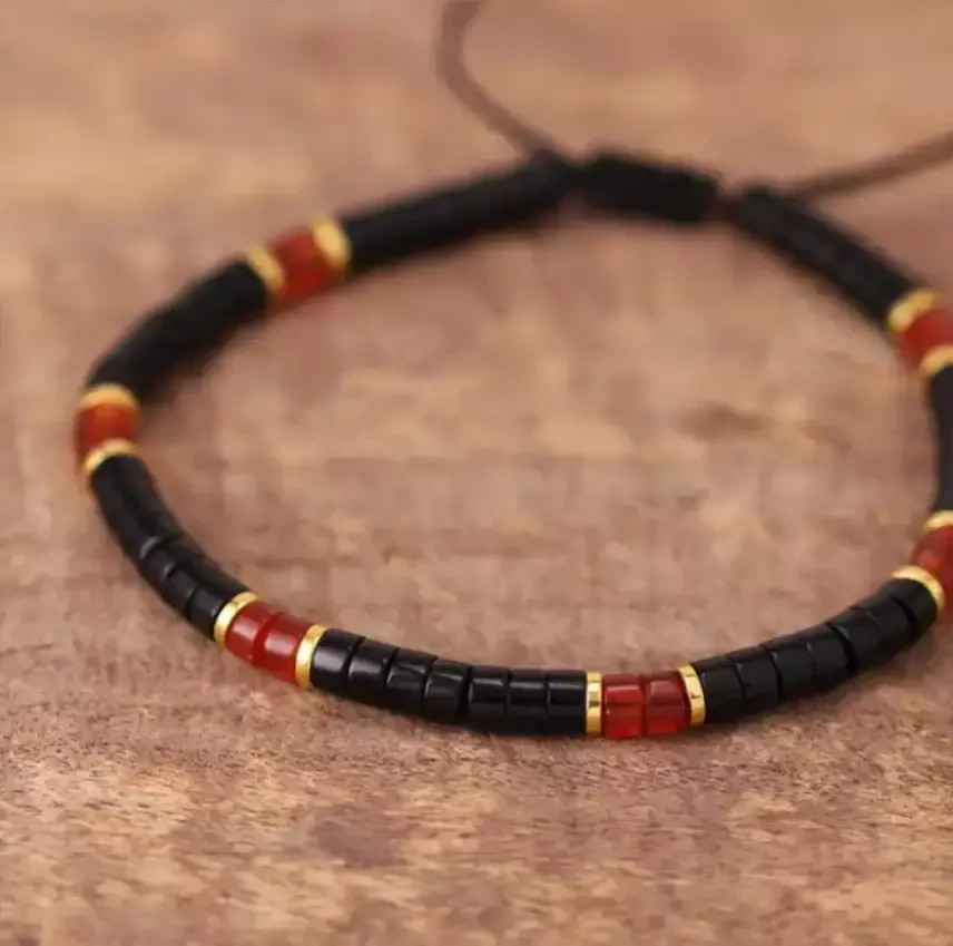 Black Onyx & Carnelian Stone Bead Bracelet Healing Protection Woman Man Bracelet