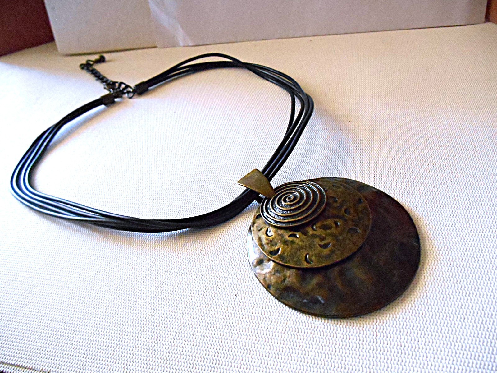 PREMIER DESIGNS PD Black Corded Layered Bronzetone Pendant Necklace