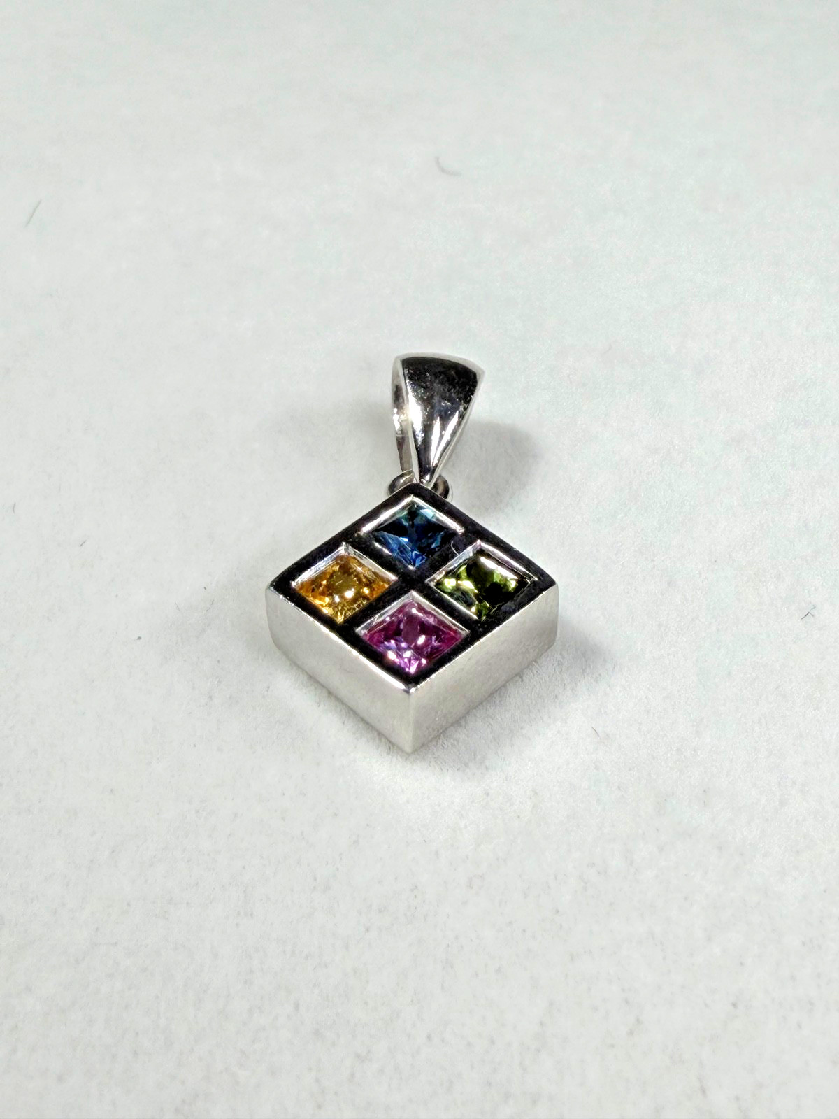 950 Platinum Multi Color .80ctw Blue Green Yellow Pink Sapphire Pendant