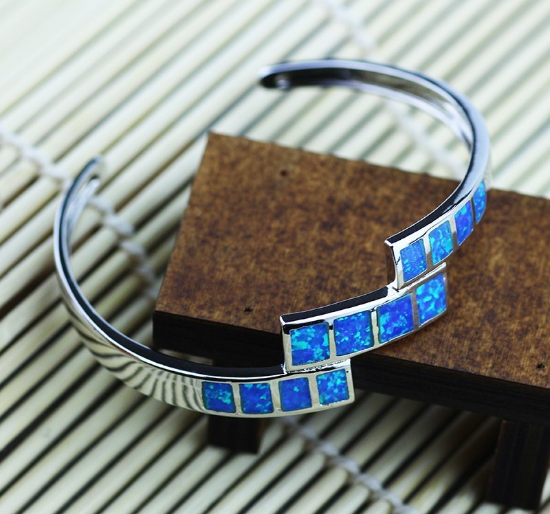 Vikoly Fashion Fine Blue Fire Opal Bangles 925 Sterling Sliver Jewelry For Women