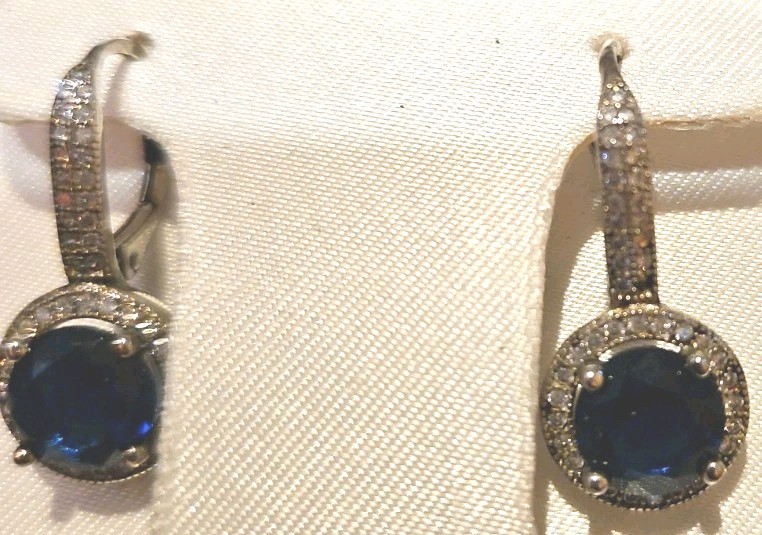 Timeless Treasures Sterling Silver & Cubic Zirconia Earrings, Sapphire Tone Gem