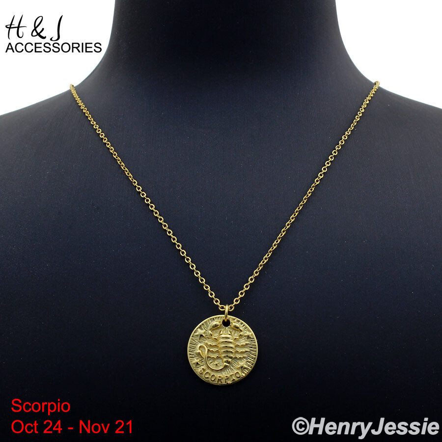 16″+2″925 STERLING SILVER “SCORPIO” ZODIAC SIGN GOLD PLATED PENDANT NECKLACE*12