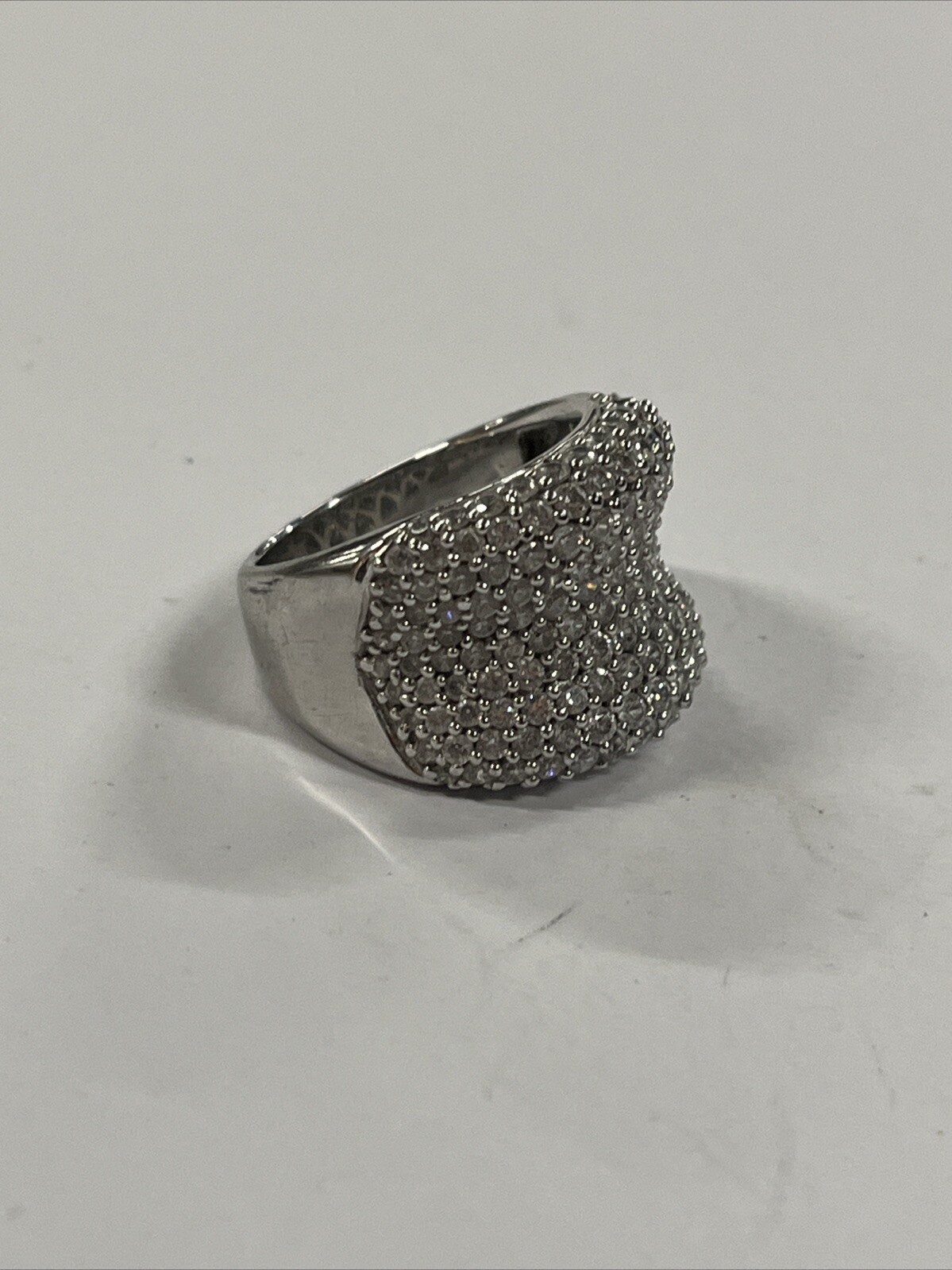 Apogee Wide Concave Pavé Cubic Zirconia Sterling Silver Ring Size~8