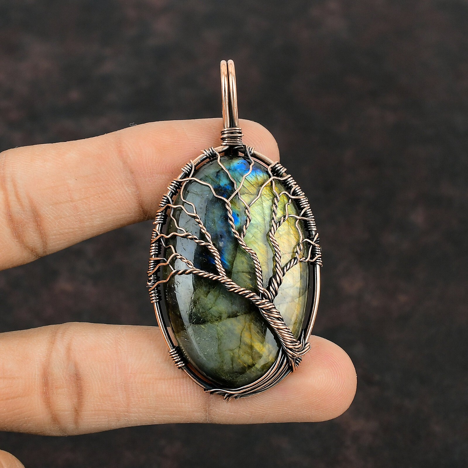 Gift For Her Copper Labradorite Jewelry Wire Wrapped Tree Of Life Pendant 2.68″