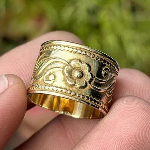 Handcrafted Flower Brass wide band Ring – Minimal Modern Everyday Jewelry