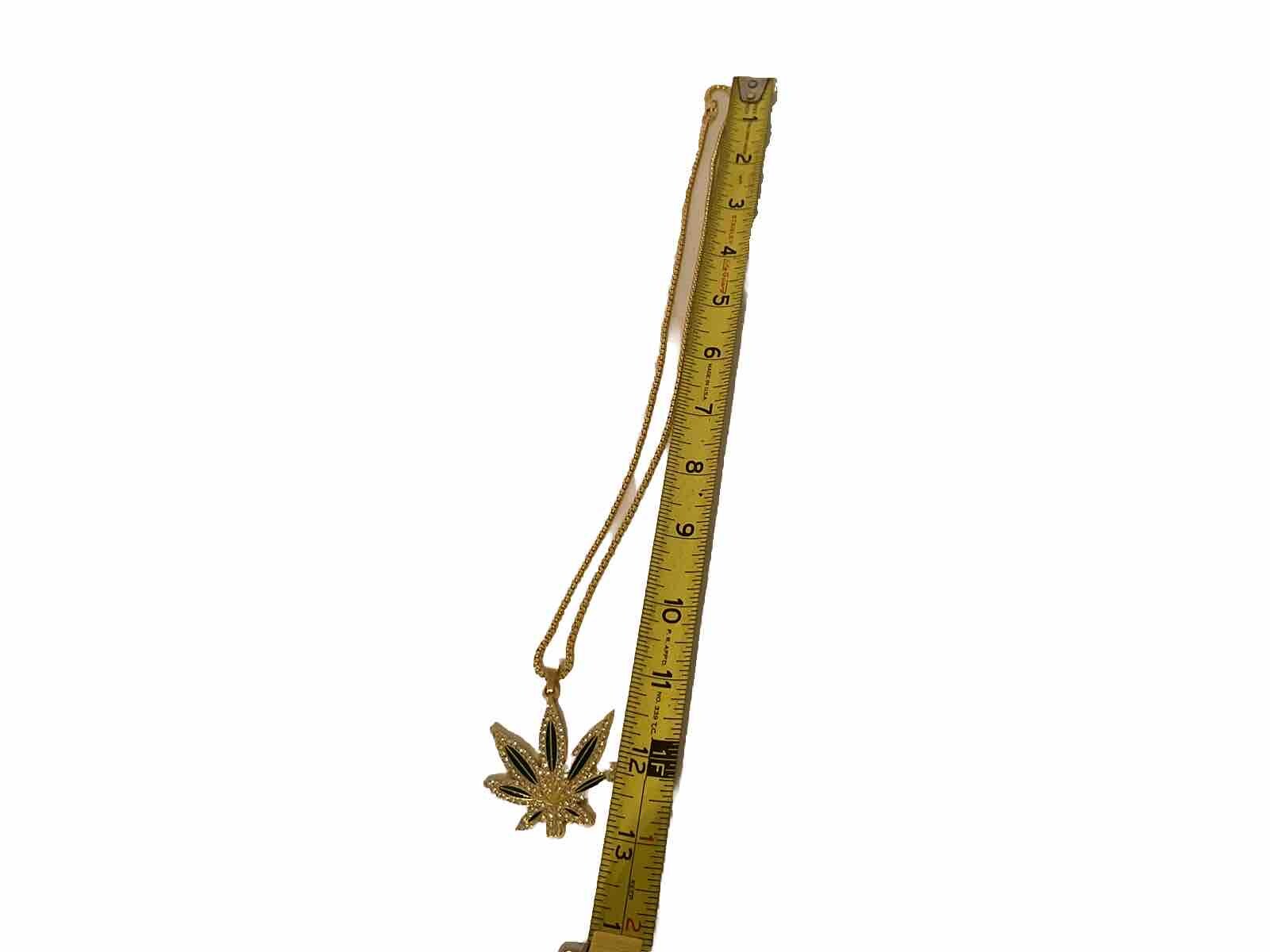 MARIJUANA LEAF NECKLACE Gold Weed Makes A Great Gift Pendant & Golden Chain