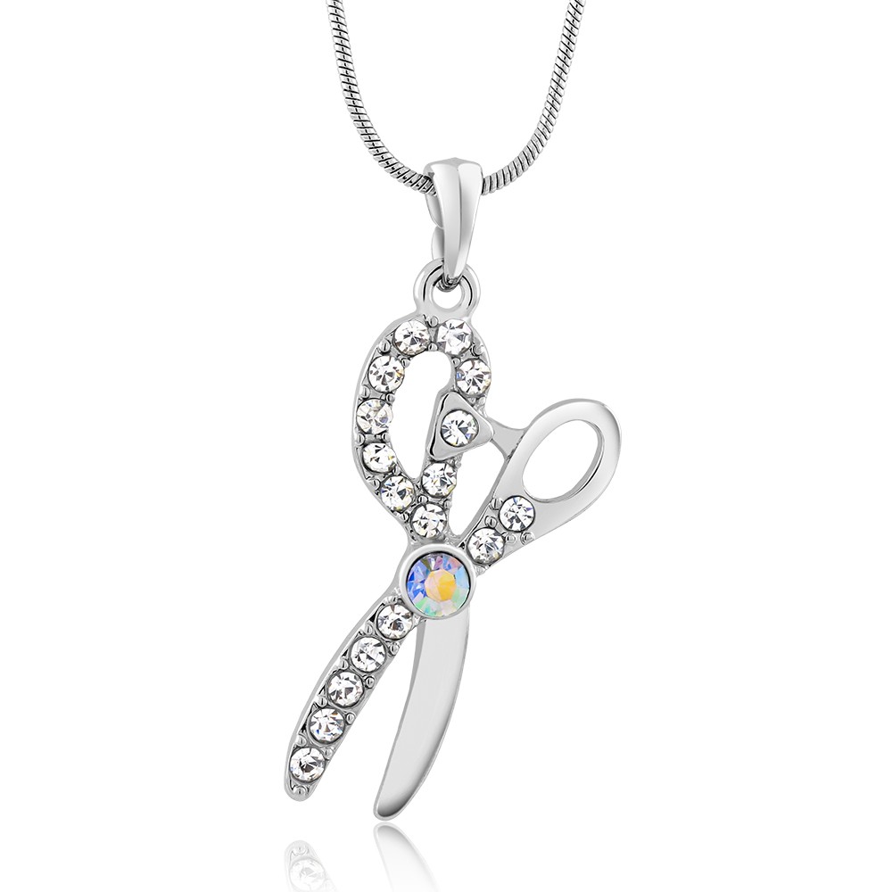 Stunning 36mm X 18mm scissors with Crystals Pendant and 16″ Snake Chain