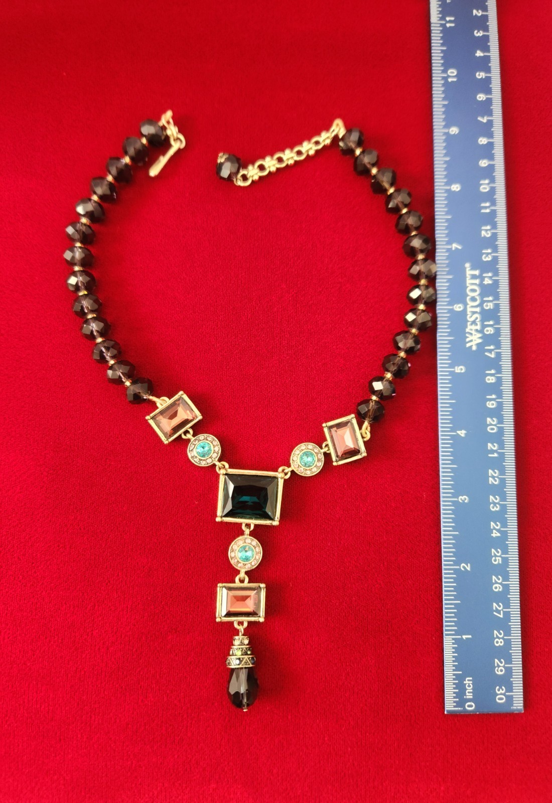 Heidi Daus Dark Jewel Tones Geometric Necklace SIGNED