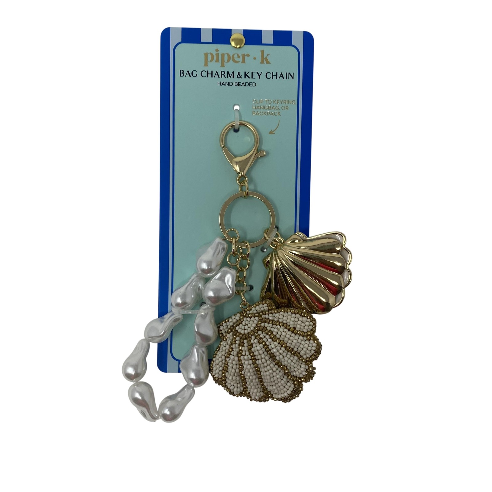 Piper K Gold Beaded Seashell Pearl Bag Charm Key Chain 6 In Sea Life Beach
