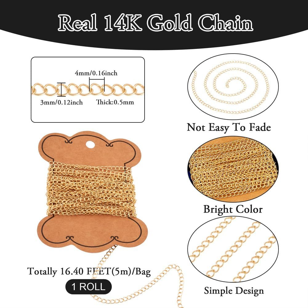 16.4 Feet 14K Gold Filled Curb Chain Soldered Brass Thin Cable Chain Permanent J