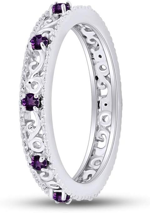3.25MM Stackable Ring Round Cut Simulated Birthstone White 925 Sterling Silver