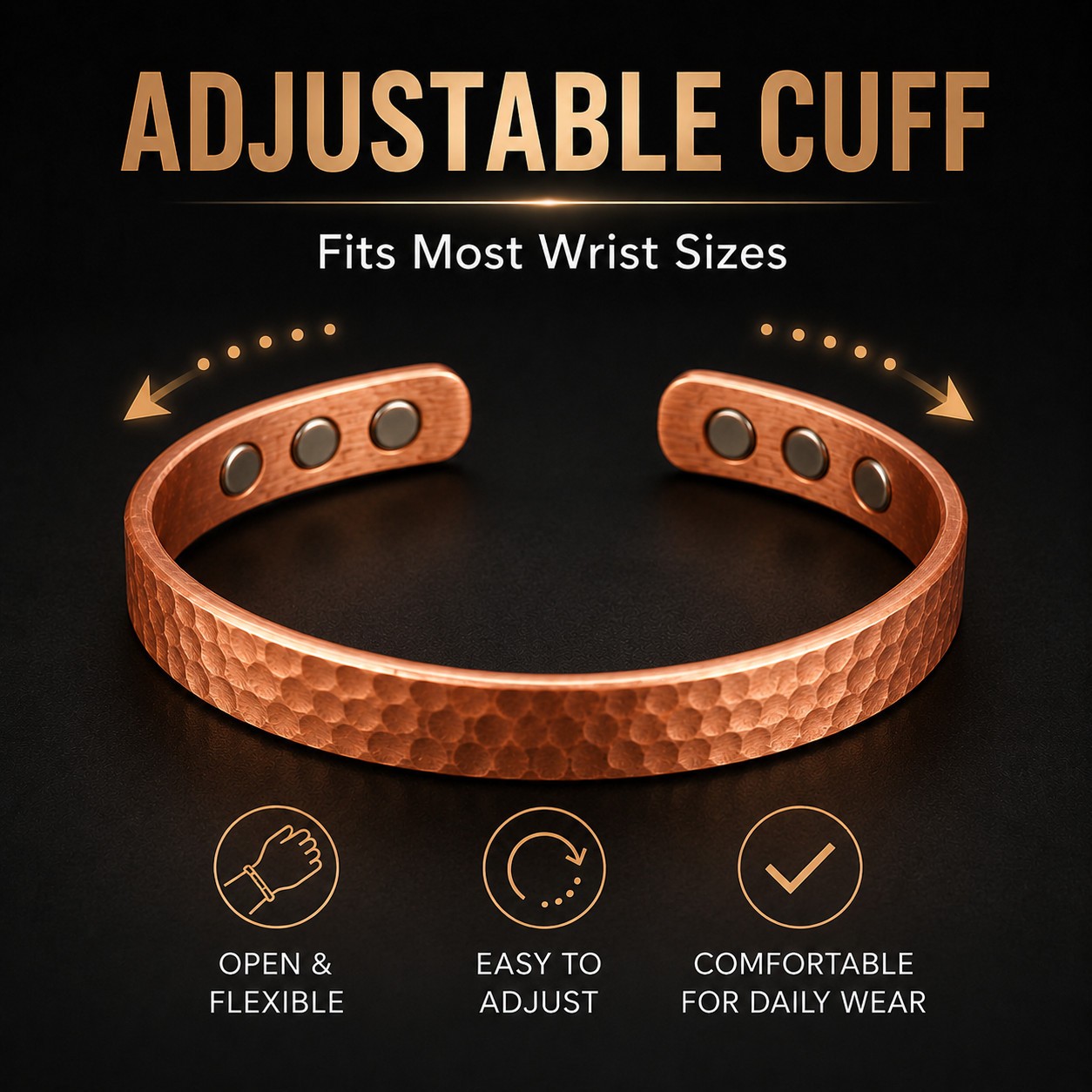 Magnetic Copper Bracelet Pure Solid Copper 6 Magnets Adjustable Cuff Women Men