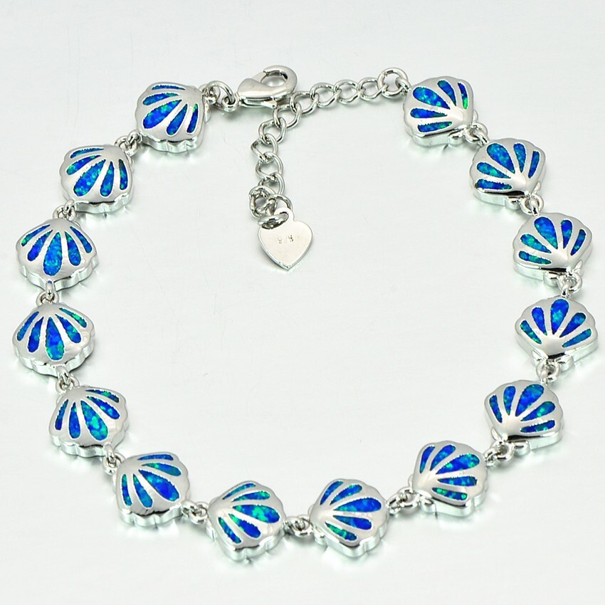 Hawaii Blue Opal Shell Bracelet 925 Sterling Sliver Jewelry For Women Girls