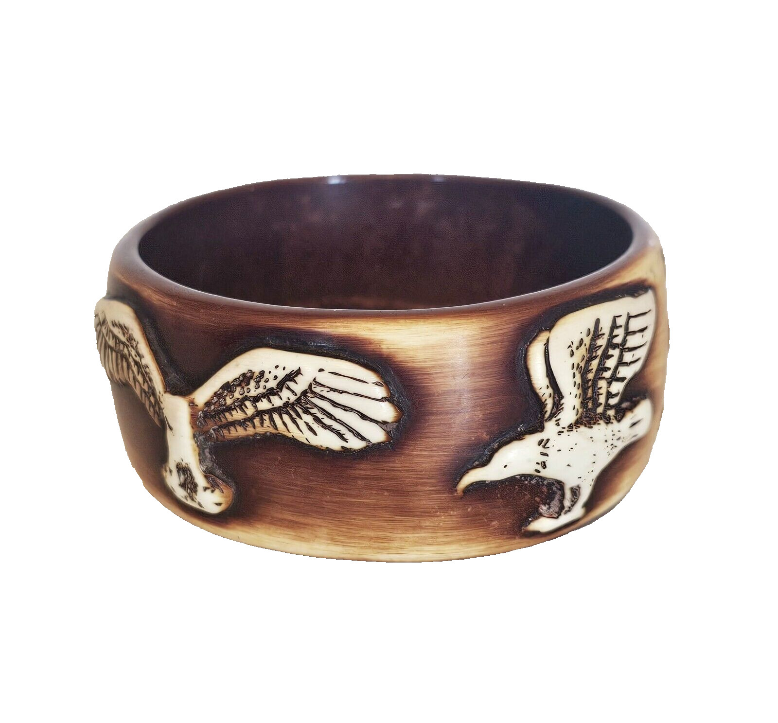 Vintage Bracelet Eagles Flying Brown Beige Plastic Costume Jewelry Bangle