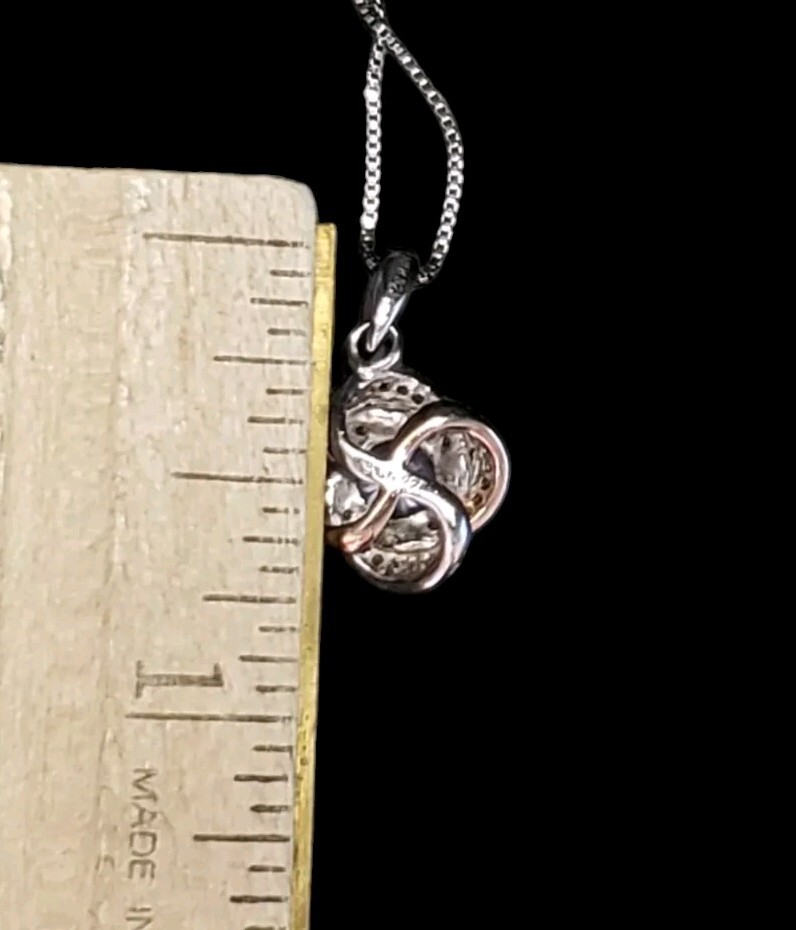 Sterling Silver CZ Cubic Zirconia Two Tone Love Knot Pendant Necklace 18″ Box
