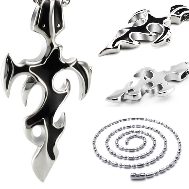 Men’s Stainless Steel Flame Pendant Necklace Punk Gothic Hiphop Rock with Chain