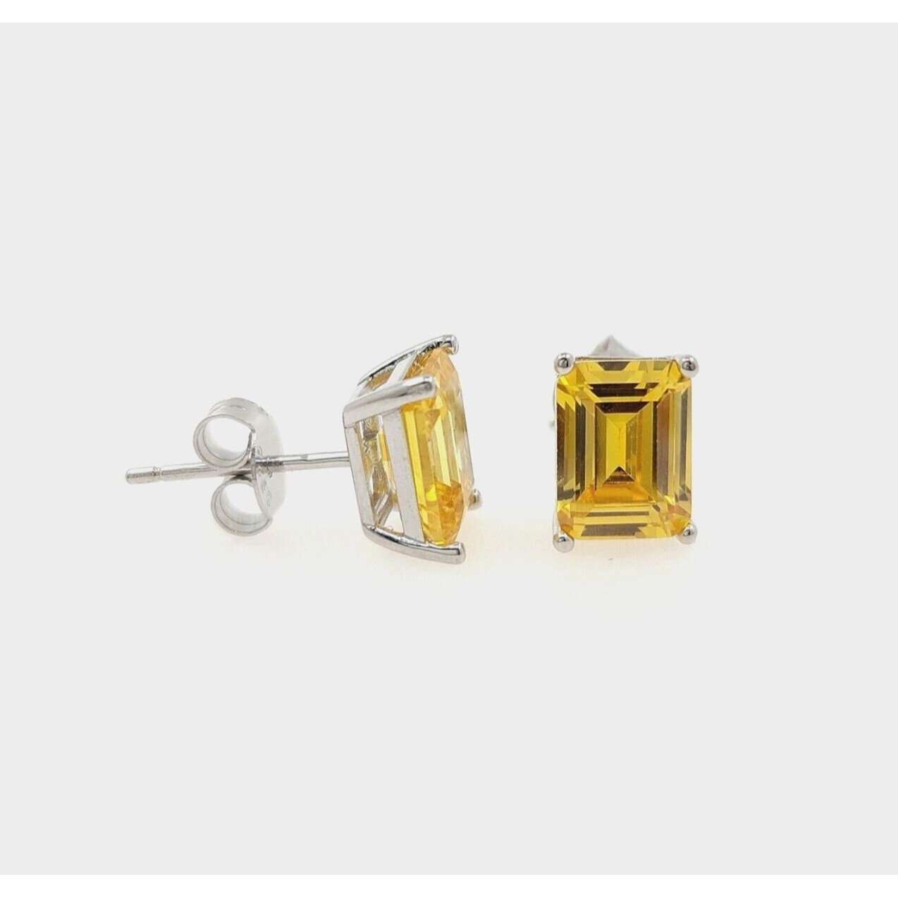 3CT Rectangle Canary Created Diamond Stud Earrings in 925 Solid Silver