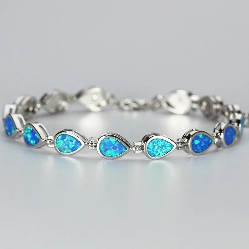 Hawaii Blue Opal Water Drop Bracelet 925 Sterling Sliver Jewelry For Women Girls