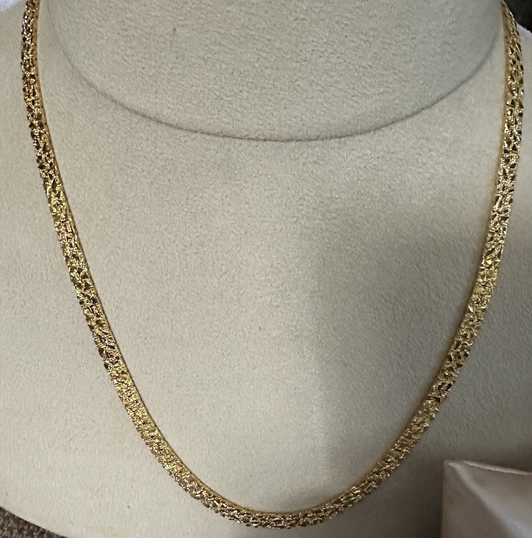 Double Sided Textured Lobster Hook Necklace & Bracelet Set Gold Tone