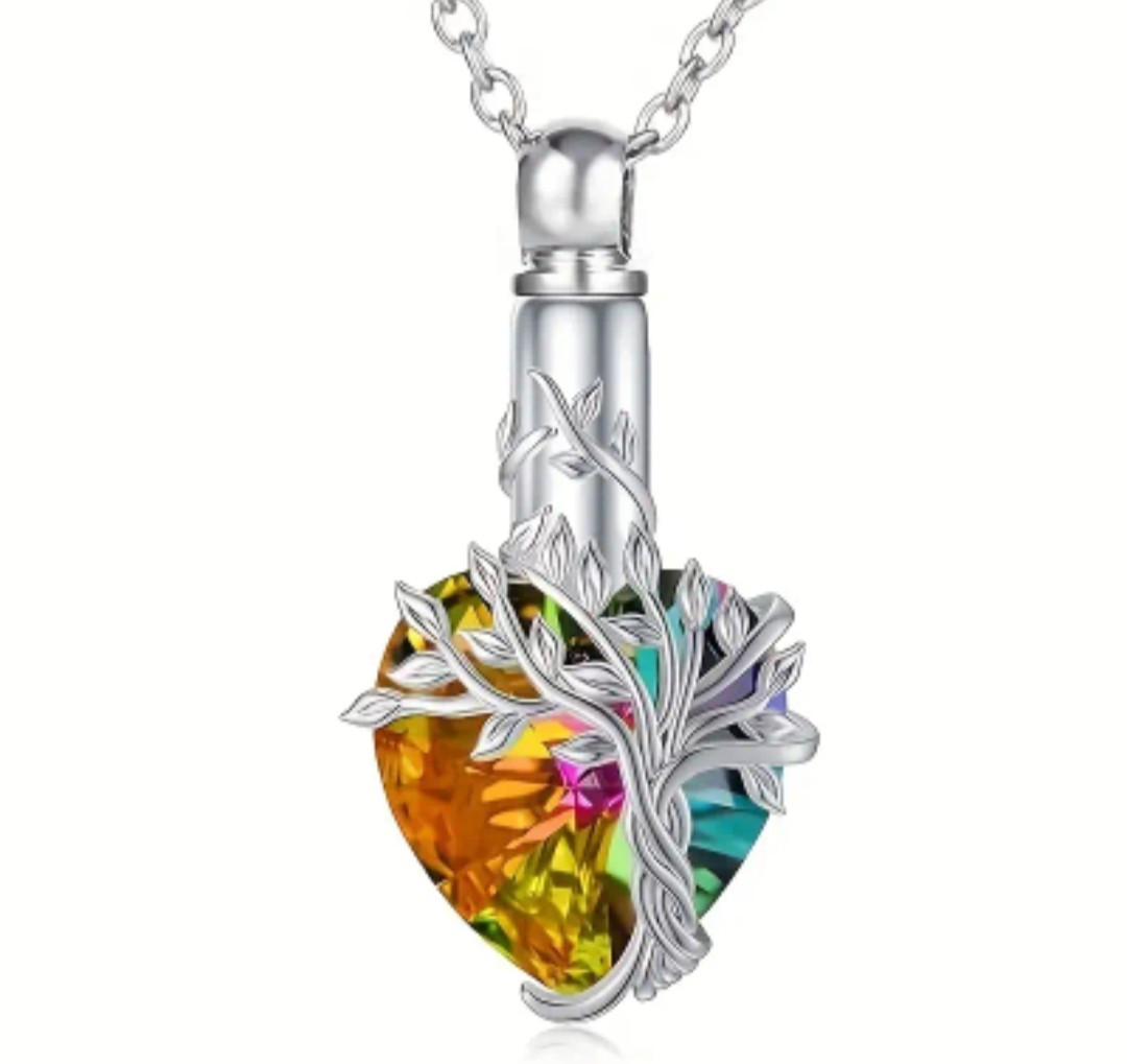Cremation Jewelry Cylinder Urn Tree of Life Stainless Necklace Pendant for Ashes
