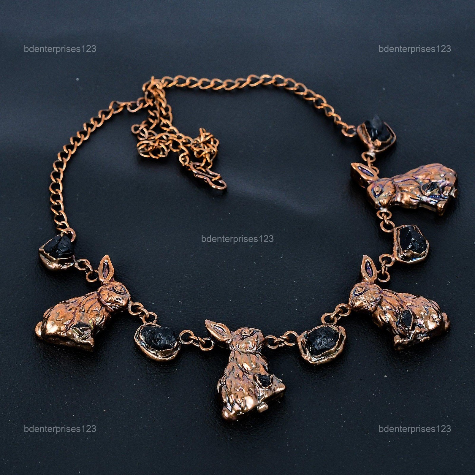 Daughters Day Sale Copper Black Tourmaline Rough Gemstone Chain Necklace Jewelry