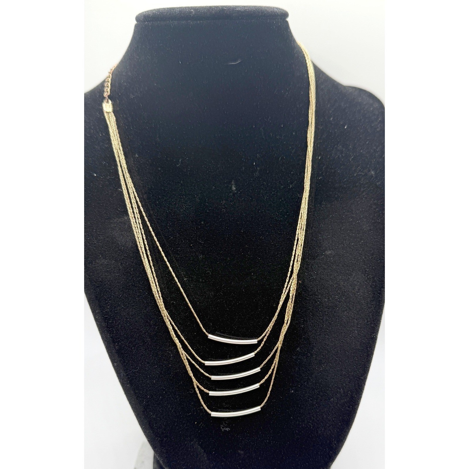 Layered Mixed Metal Necklace Gold Chains Silver Bars 14-17″