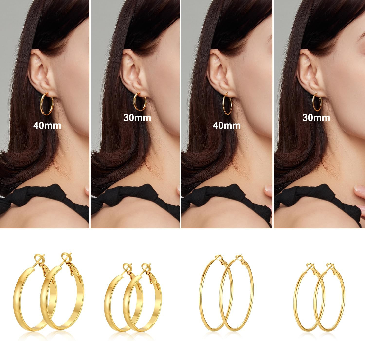 4 Pairs Silver Gold Hoop Earrings for Women | 14K Gold Plated Hoop Earrings Set