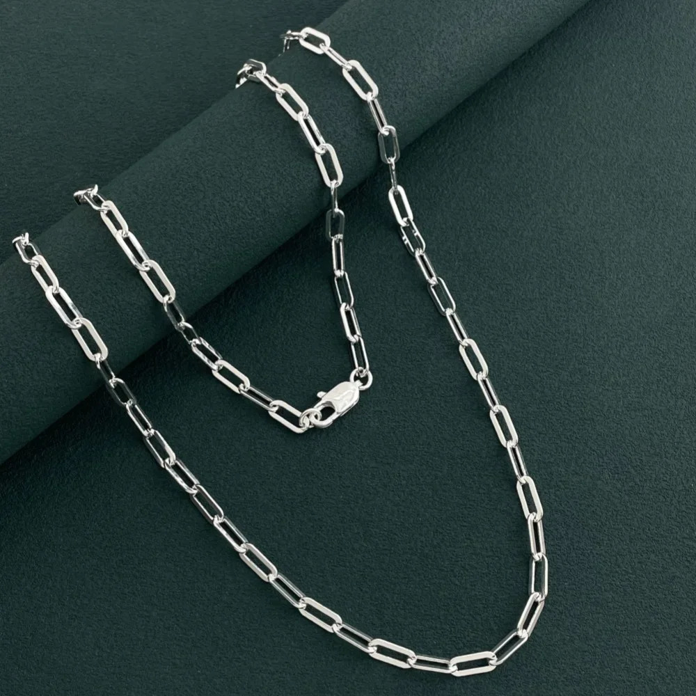 Paperclip Chain Necklace 925 Sterling Silver 3mm 45-60cm Women Jewelry