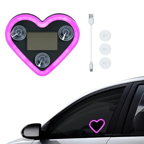 Car LED Ambient Light, Rechargeable Solar-Powered Heart-Shaped LED Light, Pink