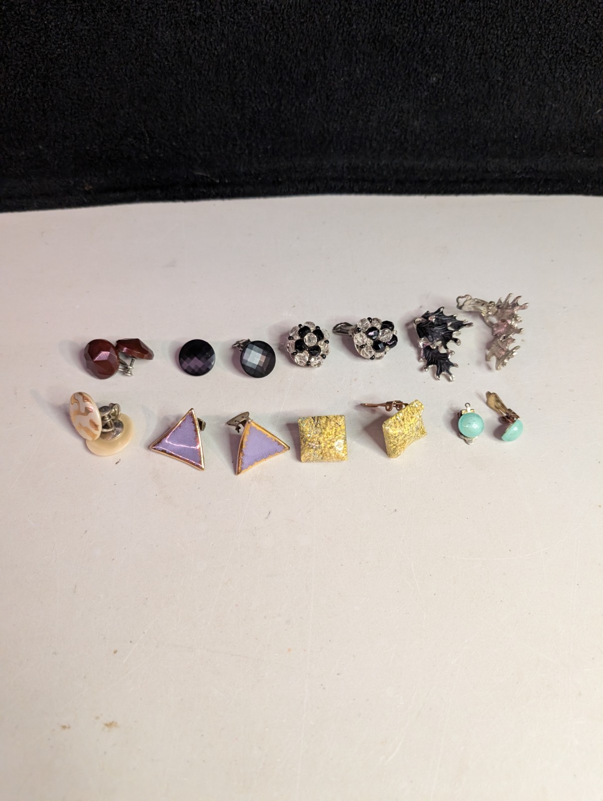 8 Pc Vintage Stud + Clip-On Multicolor Metal/Plastic Earrings