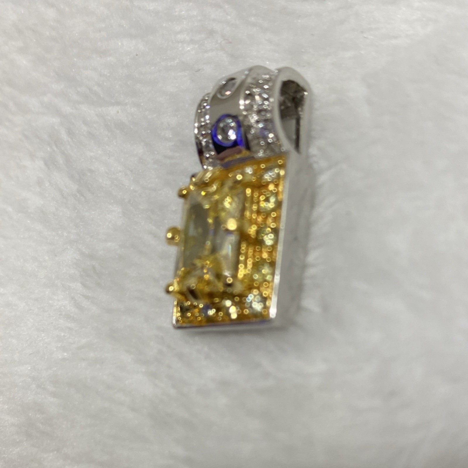 Radiant Rectangular Halo Solitaire Vibrant Canary Yellow Pendant.