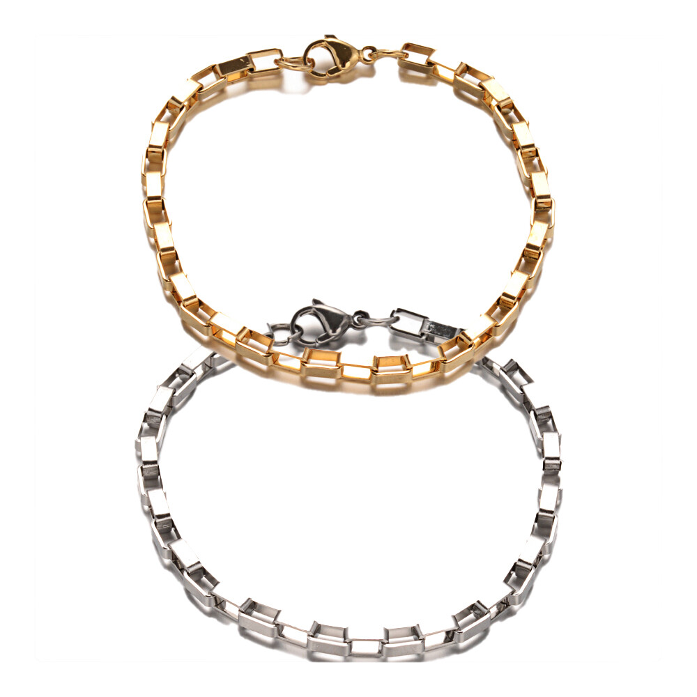 Stainless Steel Box Bracelet Lobster Gold 8-1/2inches(215mm) 6~7x4x2mm Z184