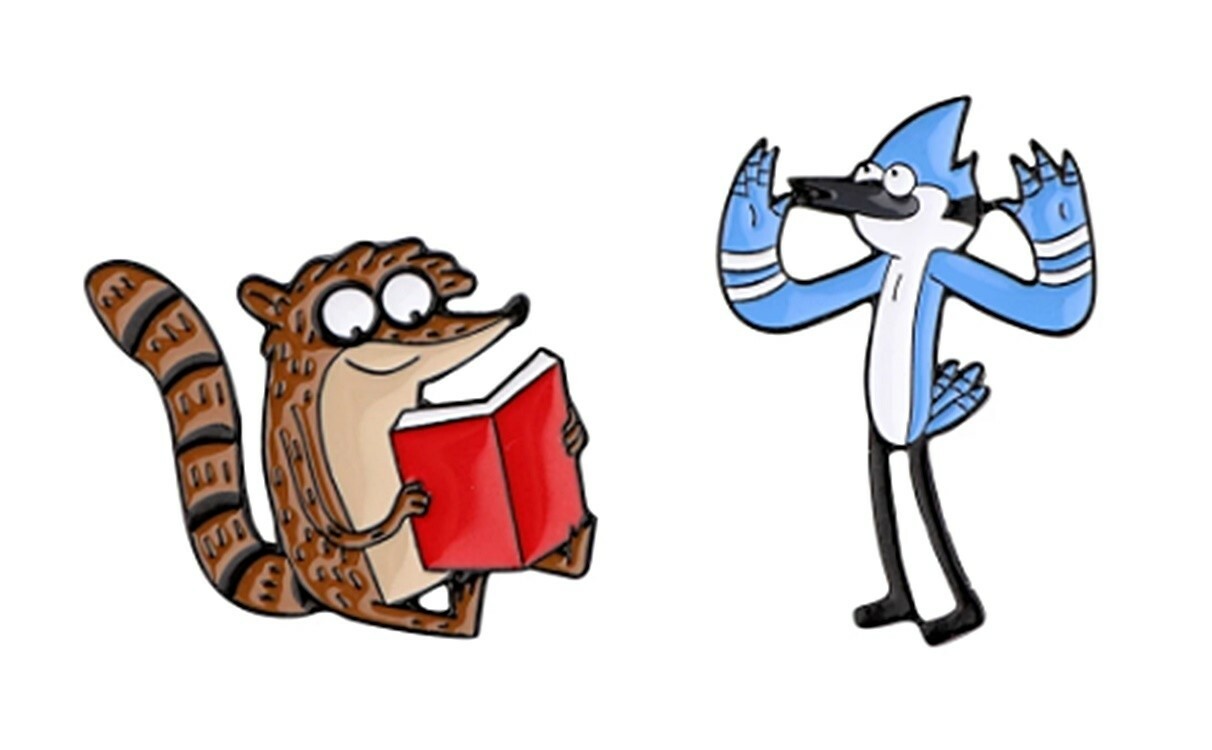 Regular Show Rigby And Mordecai Characters Metal Enamel 1 Inch Tall Pin Set of 2