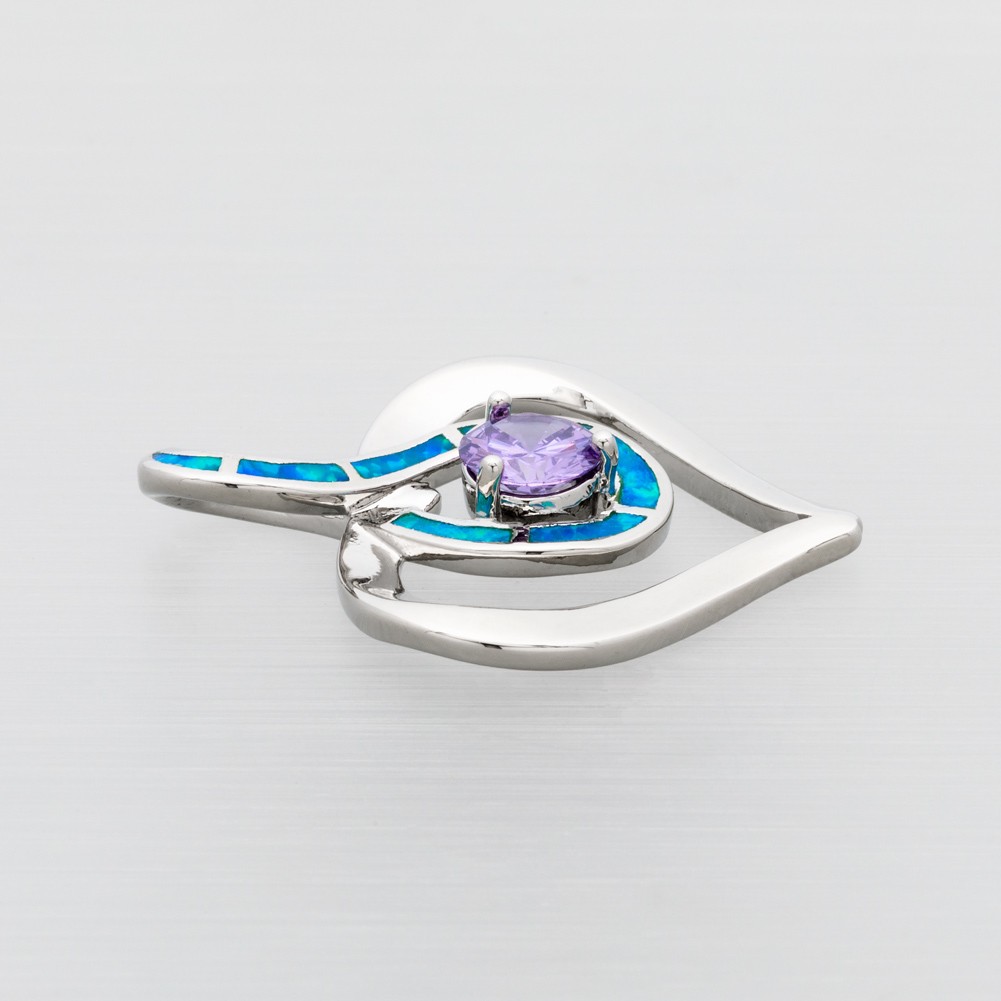 Heart Round Simulated Amethyst Blue Fire Opal Silver Jewelry Necklace Pendant