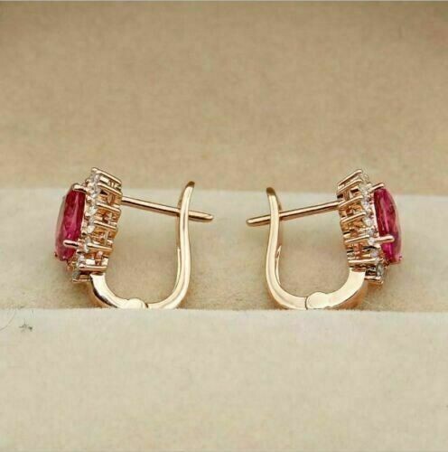 2Ct Oval Cut Simulated Pink Ruby Women’s Hoop Earring In 14K Yellow Gold Plated