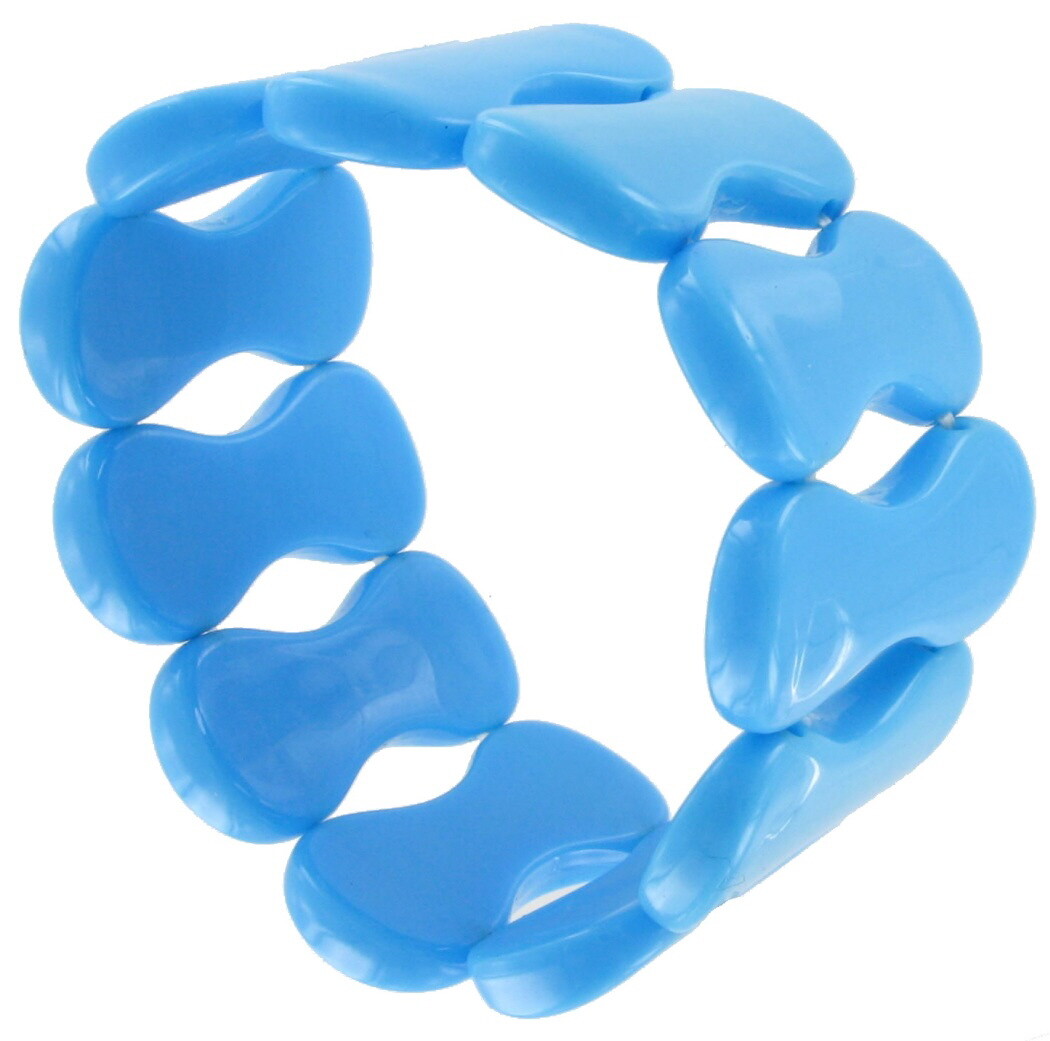 Blue Plastic Peanut Shaped Link Stretch Bracelet