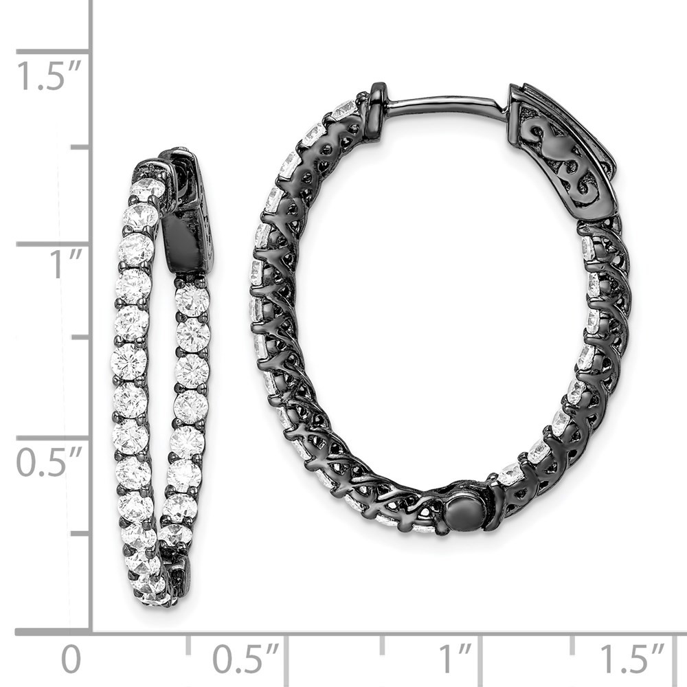 Sterling Shimmer Black Rhodium-plated 46 Stone 2.25mm CZ In and Out Oval Hinged