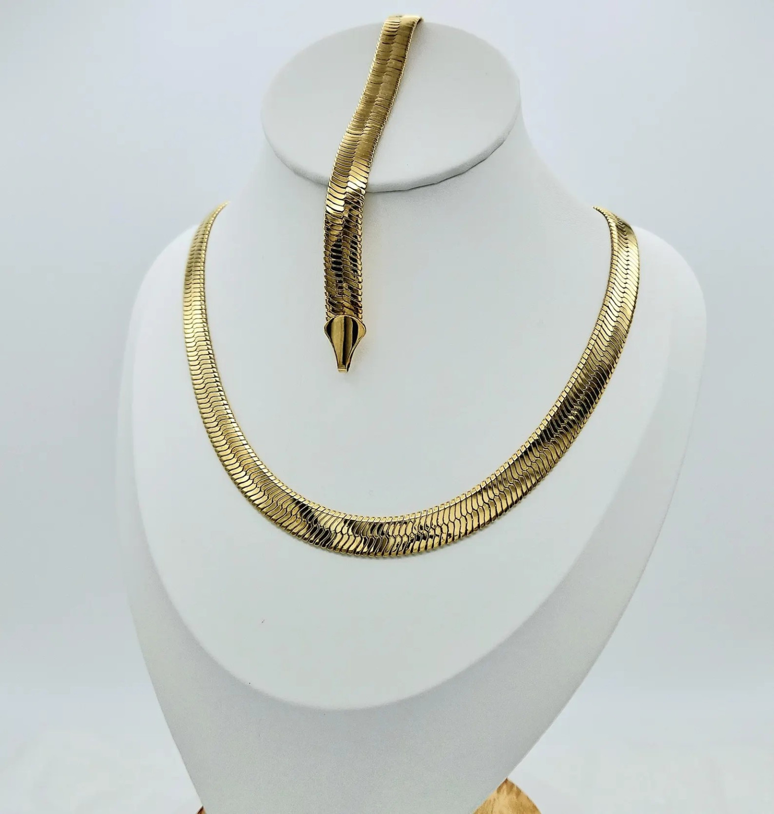 Gold 9mm Herringbone Necklace & Bracelet Set, 14k Heavy Plated