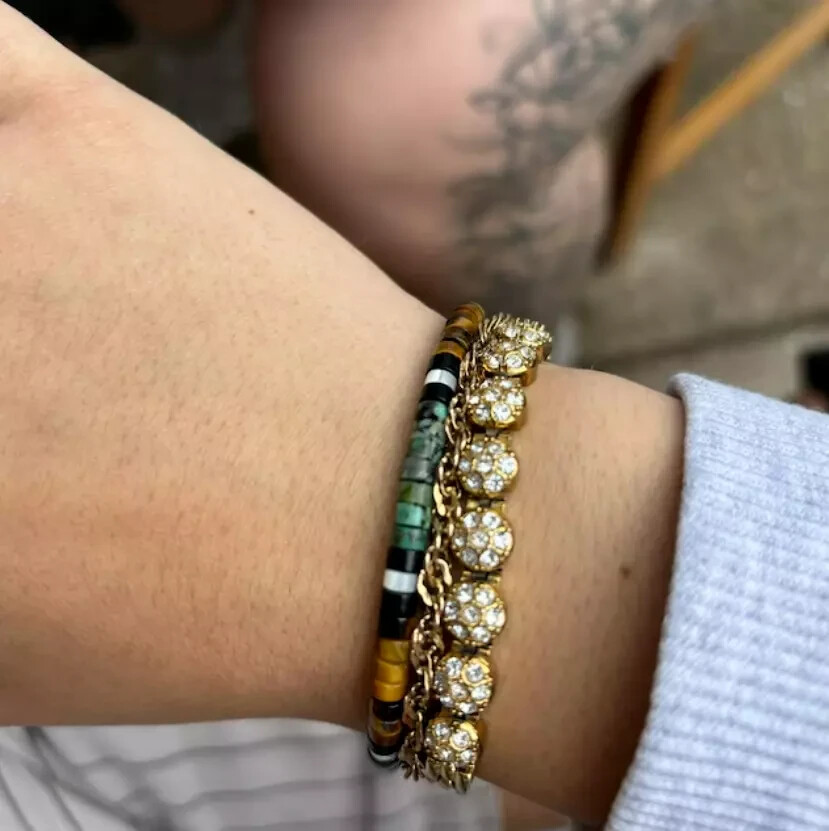 African Turquoise & Tiger Eye Healing Reiki Gemstone Bracelet Gift for Men Women