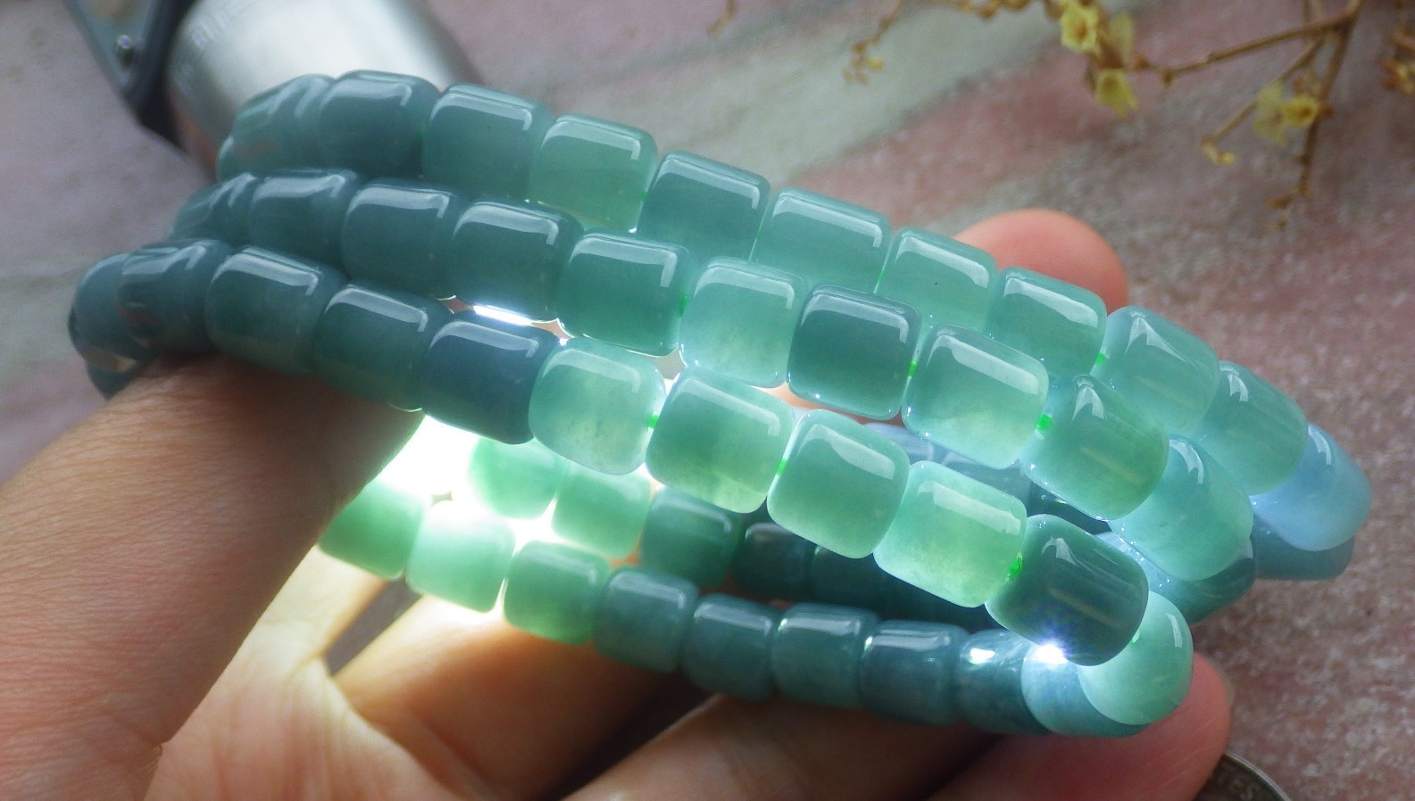1 Pcs Icy Green 100% A JADE Jadeite Bead Beads Bangle Bracelet 7 inches 734761